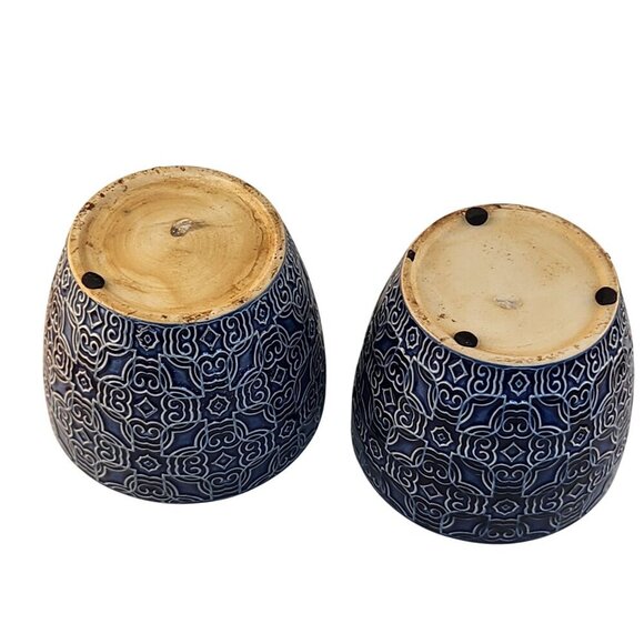 Blue Mediterranean Bell Ceramic Planter Decorative Set Of 2 Fits 4 Inch Pots Ind - Picture 5 of 9